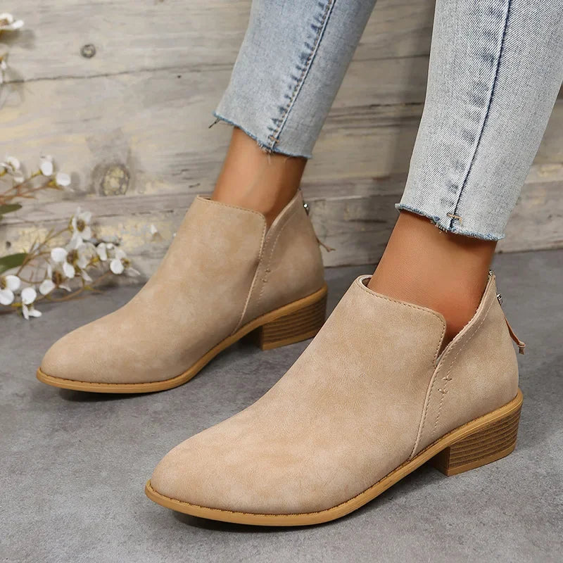 Women's Boots Autumn Pointed Suede Thick Heel Booties Women Plus Size 43 Zipper Heeled Ankle Boots