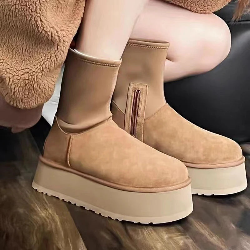 Brand Designers Snow Boots Thick Bottom Women'S Short Ankle Boots Warm Plush Soft Females Shoes Increased Fashion Winter