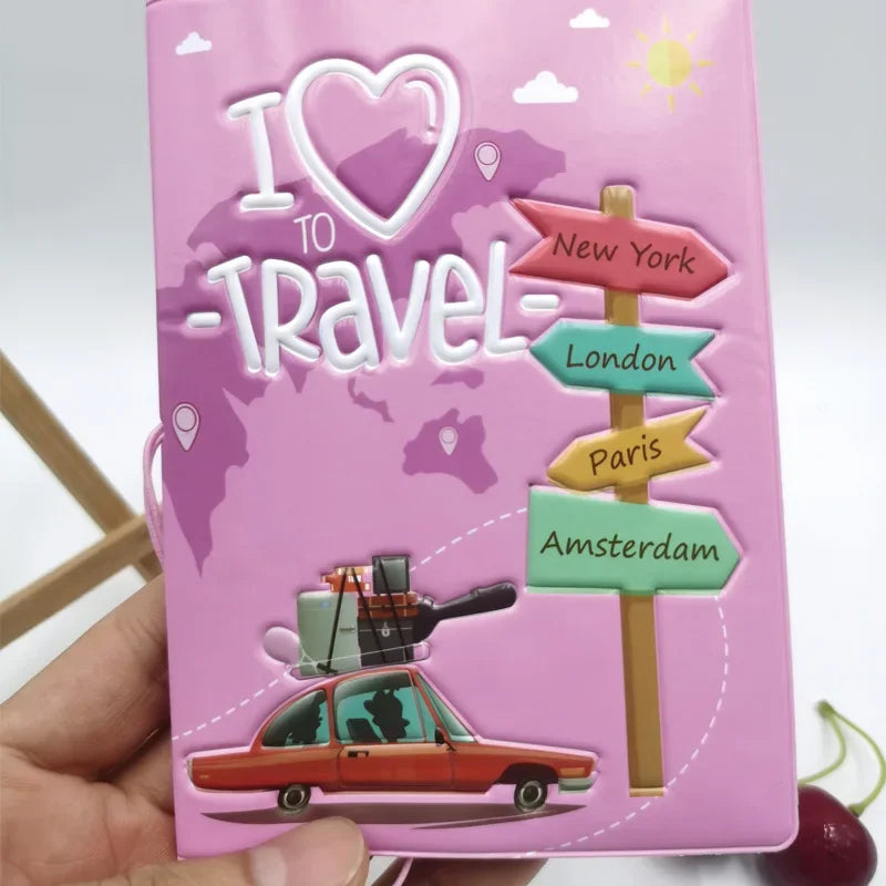3D Print Leather Men Travel Passport Cover Case Card ID Holders Blue Pink Cute Travel Accessories Passport Holder PVC