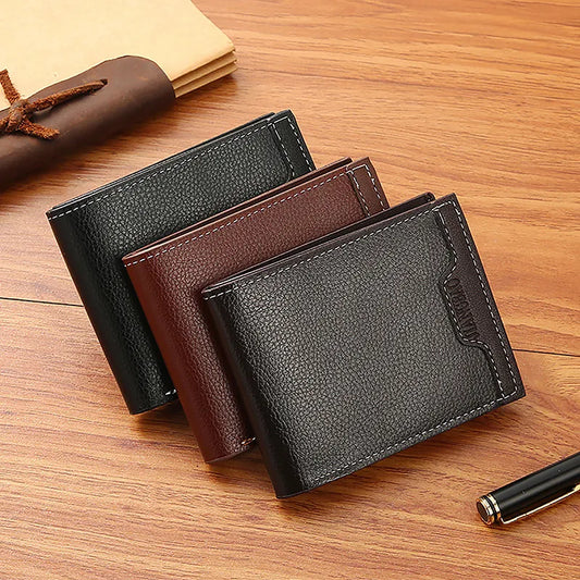 Vintage Minimalist Foldable Wallet For Men PU Leather Purse Credit Card Holder Money Change Pouch Man Birthday Gift