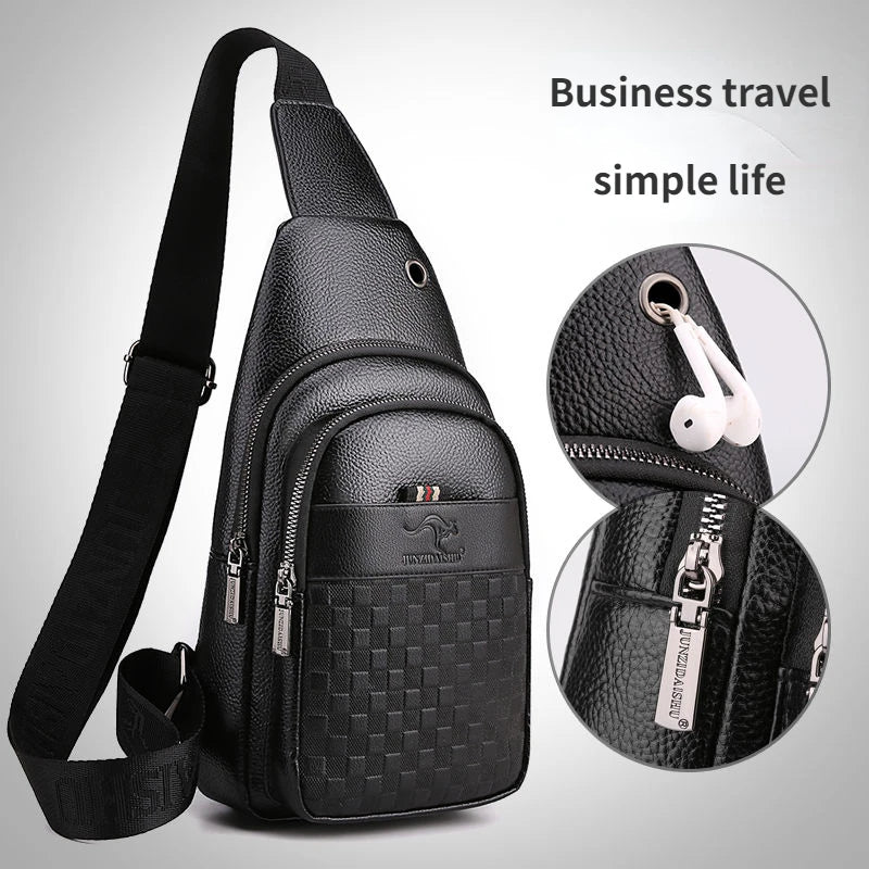 New Business Men's Shoulder Bag Vintage Fashion PU Leather Shoulder Bag Large Capacity Travel Outdoor Chest Bag Sling Bag