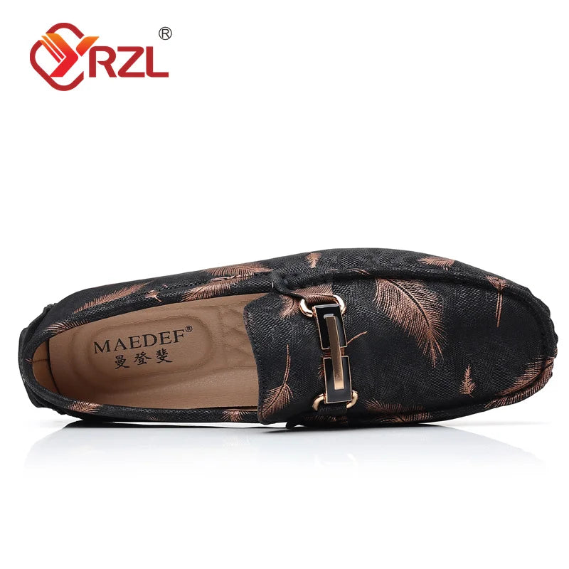 YRZL Loafers Men Casual Shoes Luxury Brand Mens Loafers Feather Print Moccasins Breathable Slip on Loafers for Men Size 48