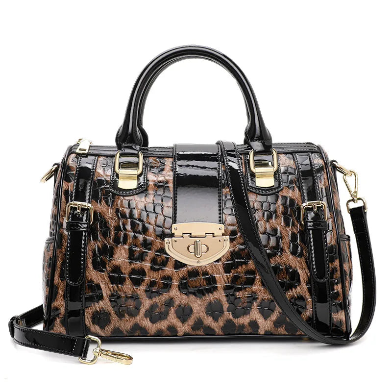 Genuine leather leopard print women's handbag new trend large capacity cowhide pillow bag