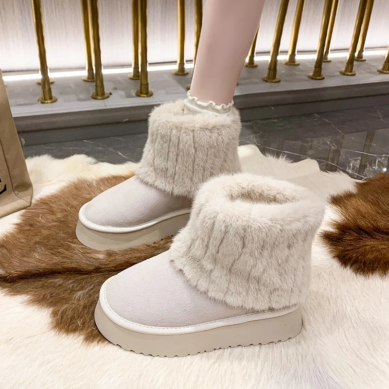 Winter Warm Snow Boots for Women Hot Sale Platform Suede Women's Cotton Shoes Daily Casual Home Plush Short Boots Female