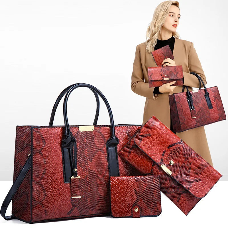 New Snakeskin Women's Bag Fashion Trend Crossbody Handbag Retro Large Capacity Three-Piece Set Female Bag  purses and handbags