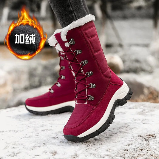 Women Winter Boots Waterproof Winter Mid-Calf Snow Boots Women Platform Shoes with Thick Fur Combat Boots