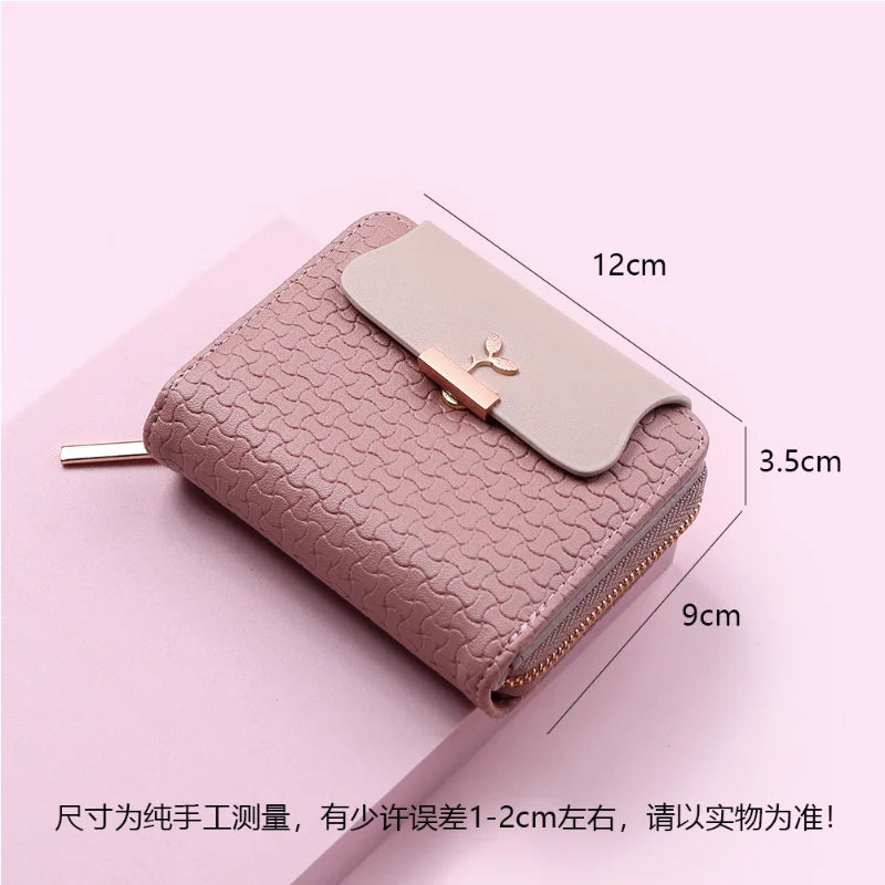 New Women Wallet Leaf Hasp Clutch Brand Designed Student Leather Mini Coin Purse Female Card Holder Money Bag