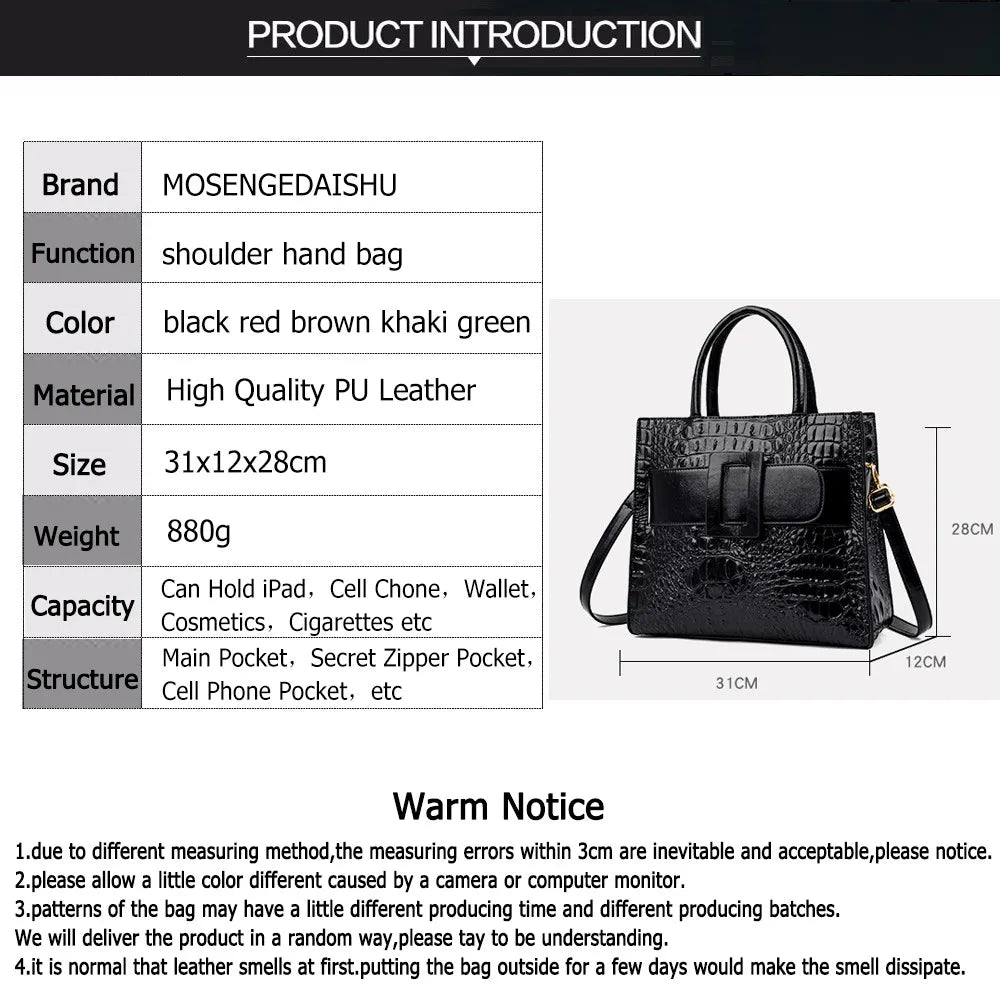 Brand Women Crocodile Handbag Luxury Belt Handbags Women Leather Shoulder Bags Designer Crossbody Bags Female Retro Tote Handbag