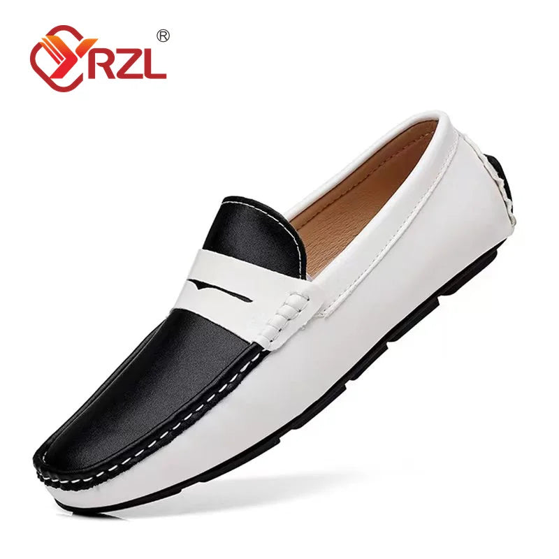 YRZL Genuine Leather Loafers for Men Size 48 Slip on Shoes Driving Flats Casual Moccasins Men Comfy Mixed Colors Men Shoes