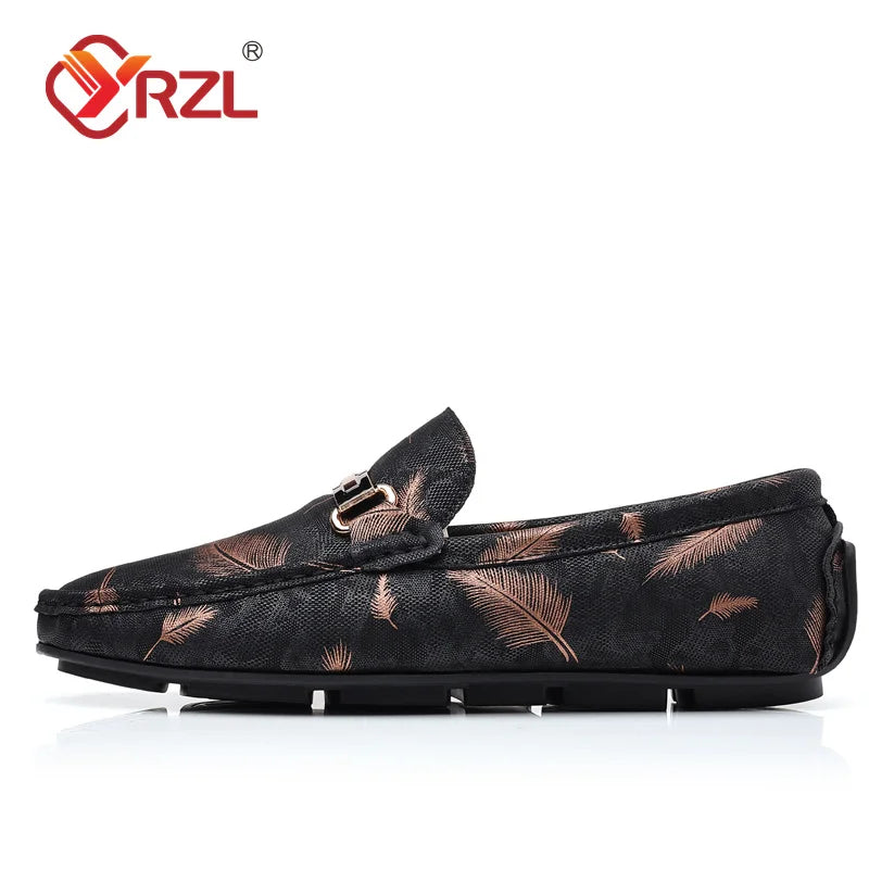 YRZL Loafers Men Casual Shoes Luxury Brand Mens Loafers Feather Print Moccasins Breathable Slip on Loafers for Men Size 48