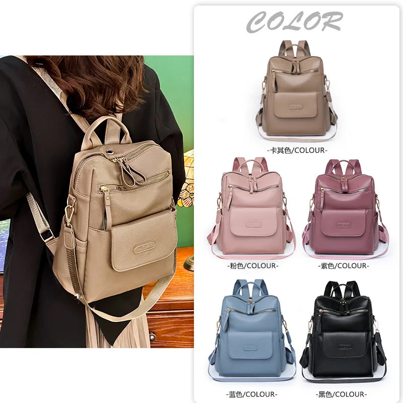 Leather Backpack Women Solid Color Fashion Trend Casual Large Capacity Ladies Travel Bag School Backpack for Teenage Girls