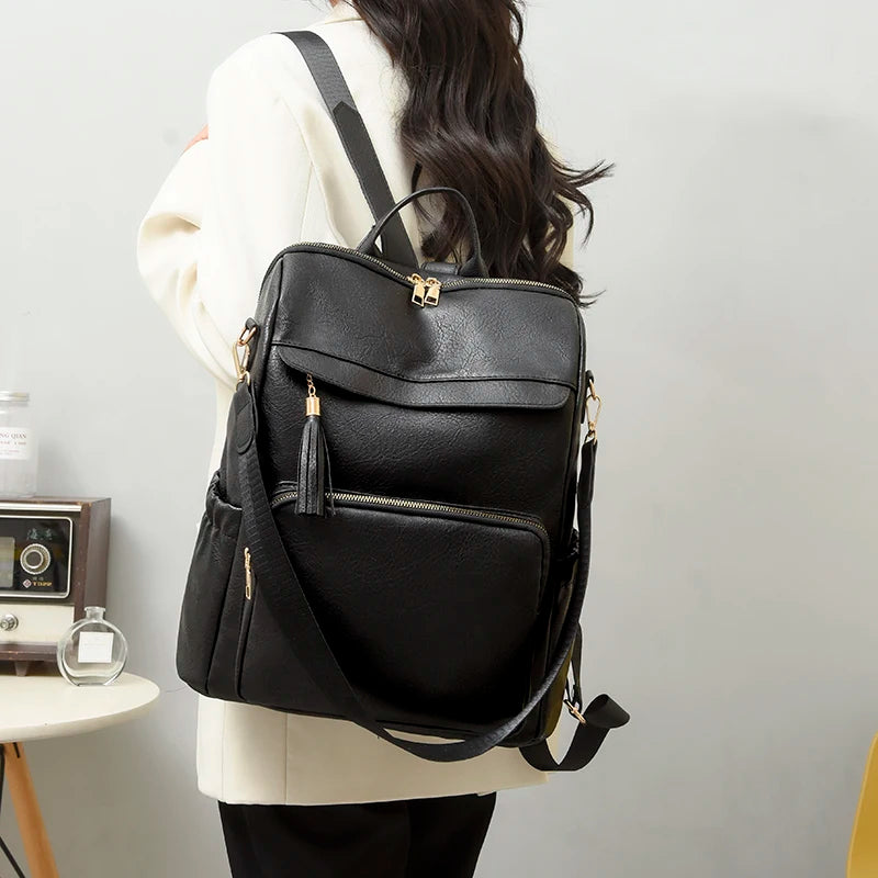 Luxury Pu Leather Backpack Women Vintage Shoulder Bag Ladies High Capacity Travel Backpacks School Bags Girls