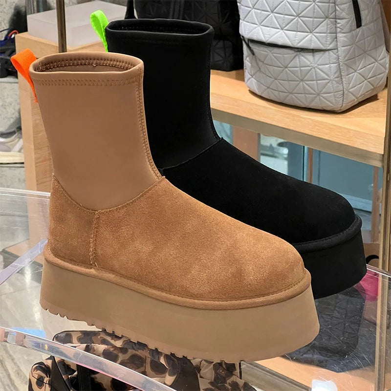 Brand Designers Snow Boots Thick Bottom Women'S Short Ankle Boots Warm Plush Soft Females Shoes Increased Fashion Winter