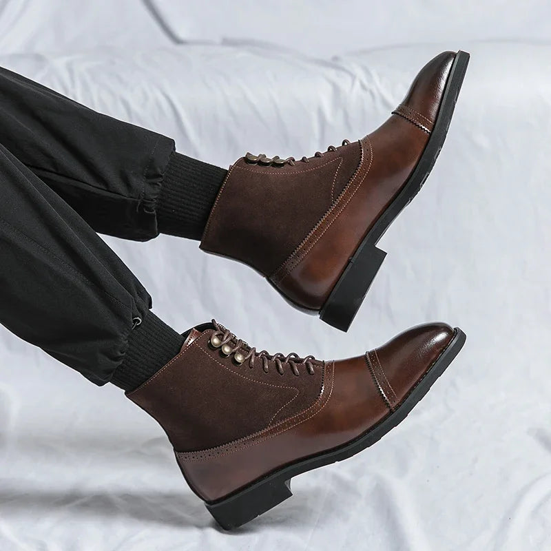 Ankle Boots for Men Black Brown Business Round Toe Lace-up Mens Boots  Size 38-46 Men Shoes