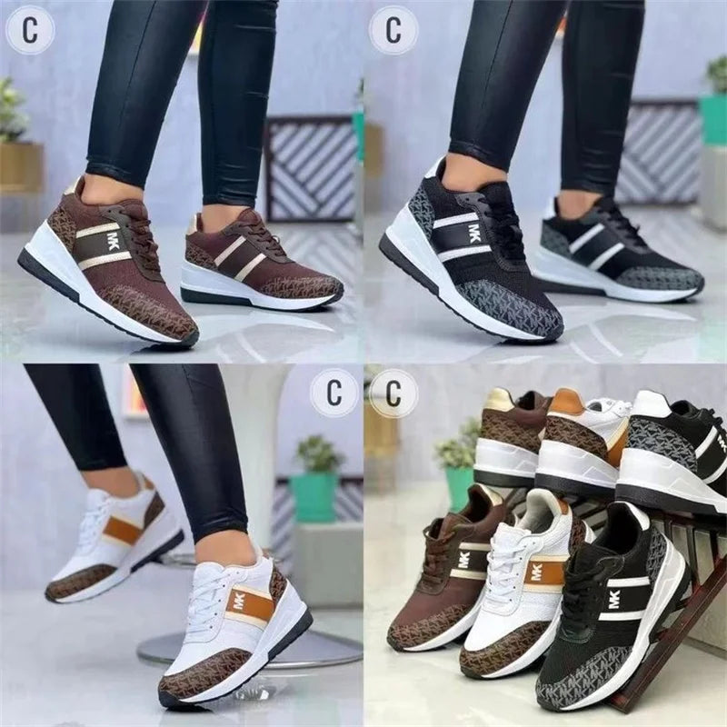 New Style Women Wedges Sneakers Lace - Up Breathable Sports Shoes Casual Platform Female Footwear Ladies Vulcanized Shoes