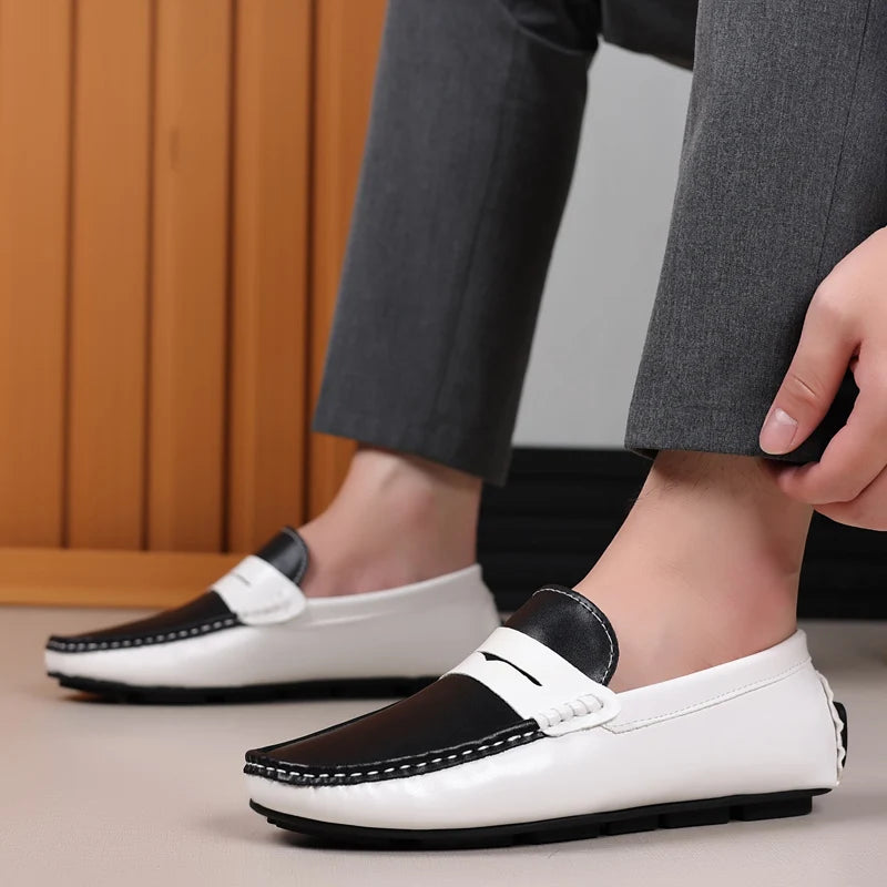 HKDQ Fashion Red Casual Leather Moccasins Men Summer Breathable Men's Loafers Soft Comfort Slip-on Driving Shoes Men Big Size 48