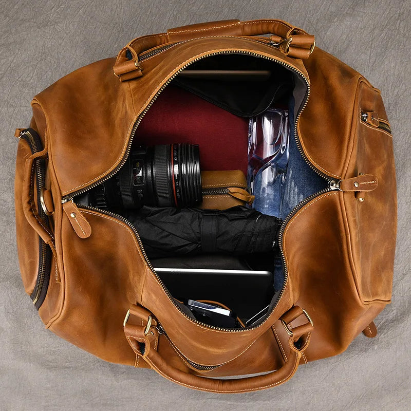 Custom Name Leather Travel Bag With Belt on Luggage Travelling Shoulder Bag Shoe Pocket Men's Luxury Carry On Duffle Bag