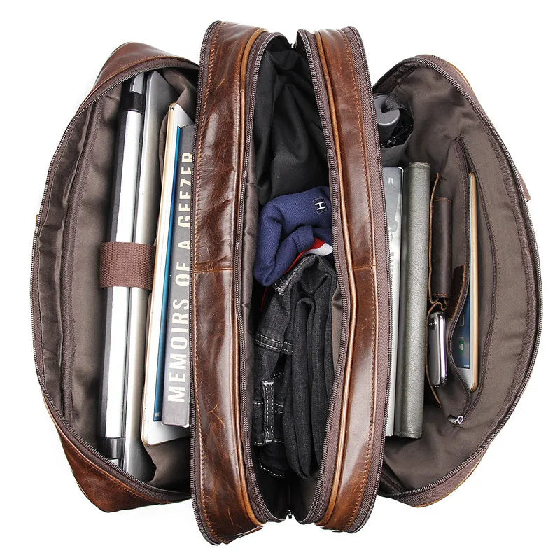 Luxury Men Handbag Men's Genuine Leather Shoulder Bag Male Large Capacity Travel Bag Multi-Functional Real Leather Briefcase