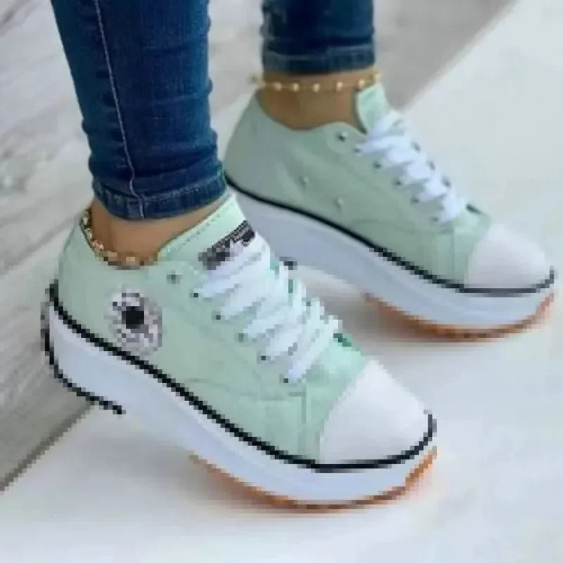 Canvas Ladies Casual Sneakers Spring Brand Women's Casual Shoes Classic Lace-Up Walking Shoes for Women  Ladies Shoes on Offer