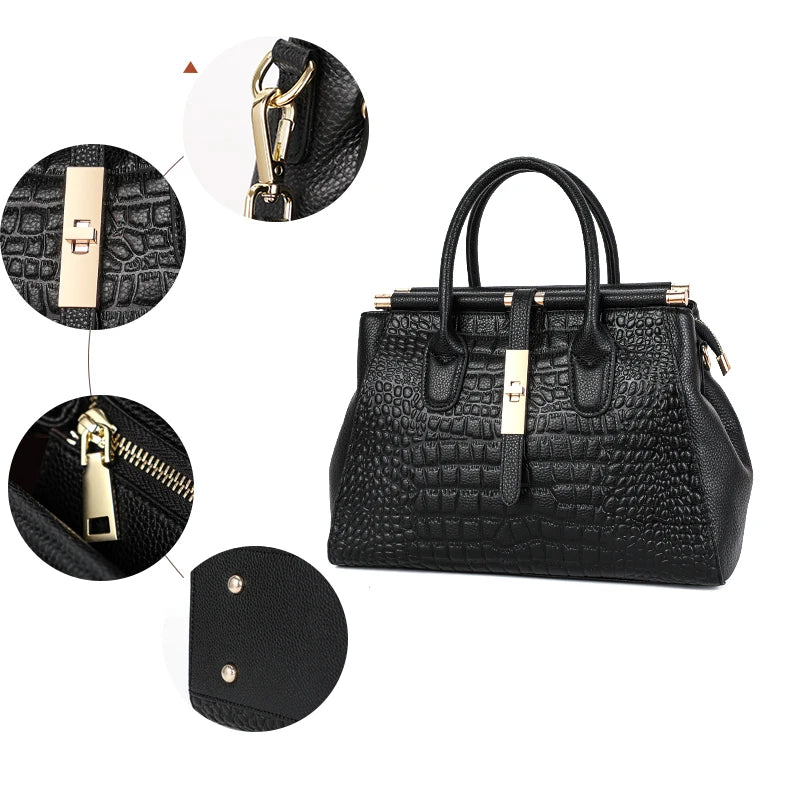 Crocodile-print leather women's bag hand bag large capacity cowhide one-shoulder cross-body bag