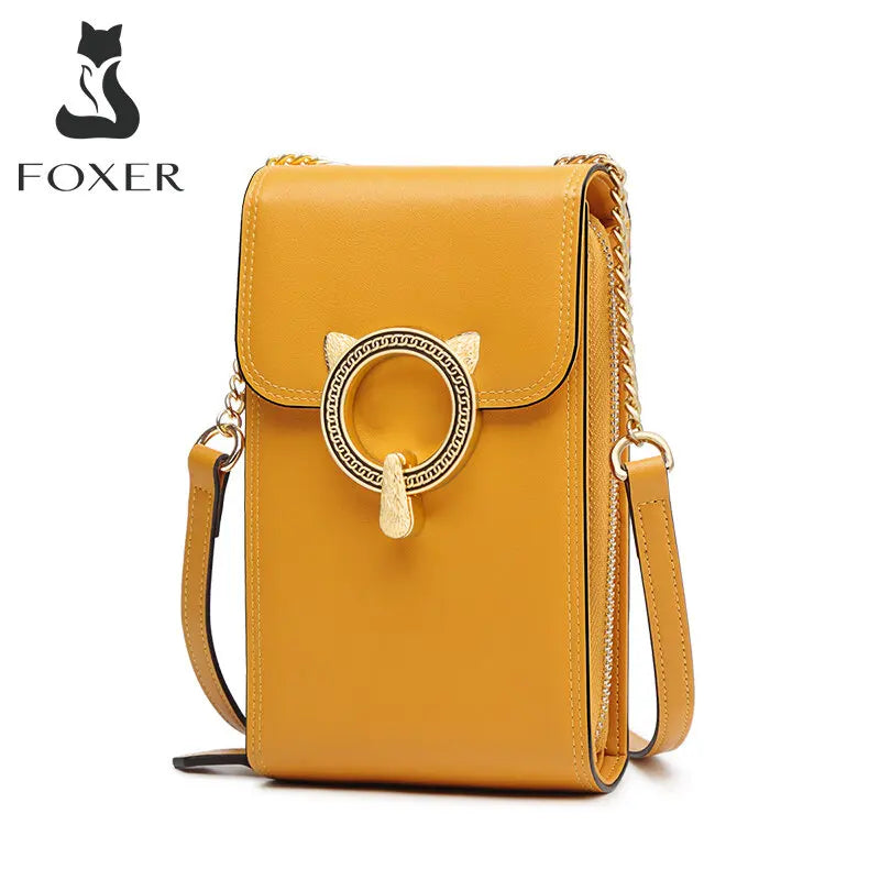 FOXER Mini Cellphone Pocket Bag Girl's High Quality Flap Crossbody Bag Fashion Female Phone Bag Lady Split Leather Shoulder Bags