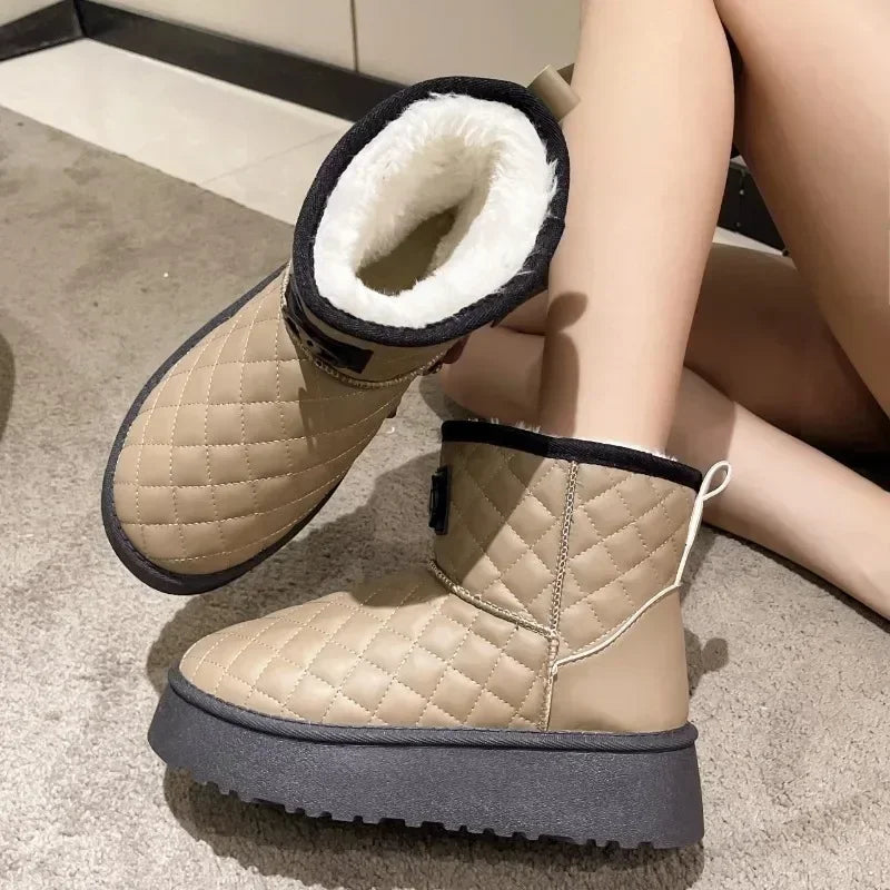 Women's Luxury Slip-on Solid Snow Boots Winter New Designer Fur-all-in-one Cotton Boots Designer Plush Warm Platform Shoes