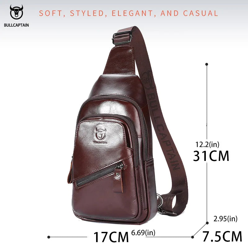 BULLCAPTAIN The Latest Men's Leather Chest Bag Large Capacity Casual Men's Messenger Bag Classic Leather Chest Bag XB 127