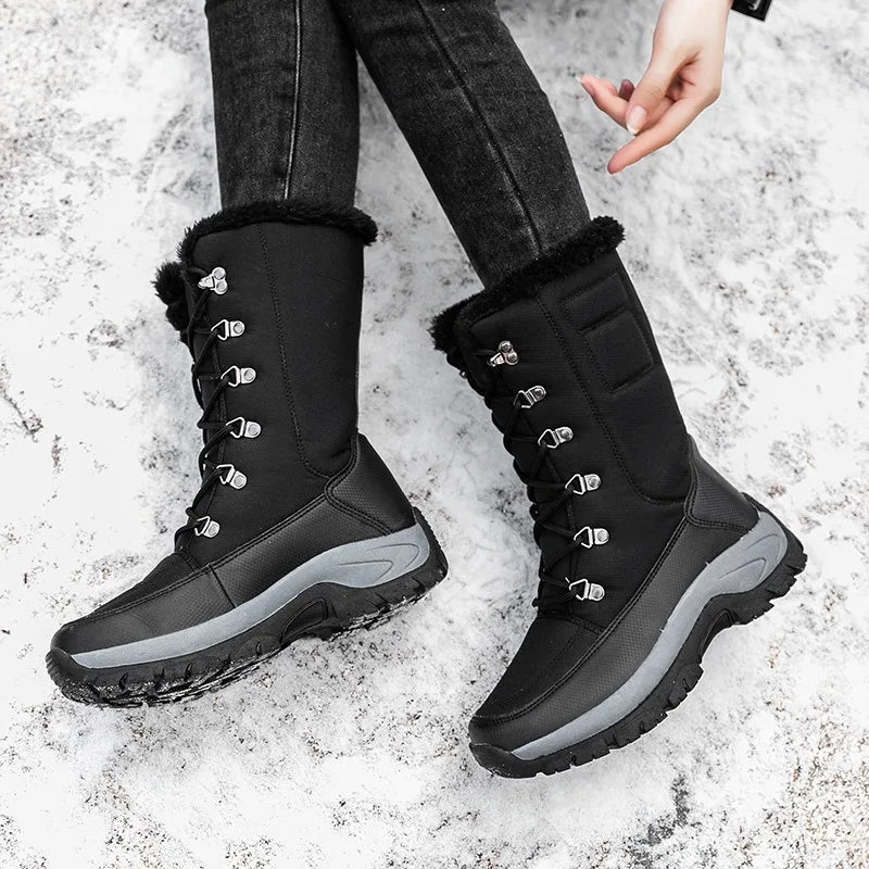 Women Winter Boots Waterproof Winter Mid-Calf Snow Boots Women Platform Shoes with Thick Fur Combat Boots