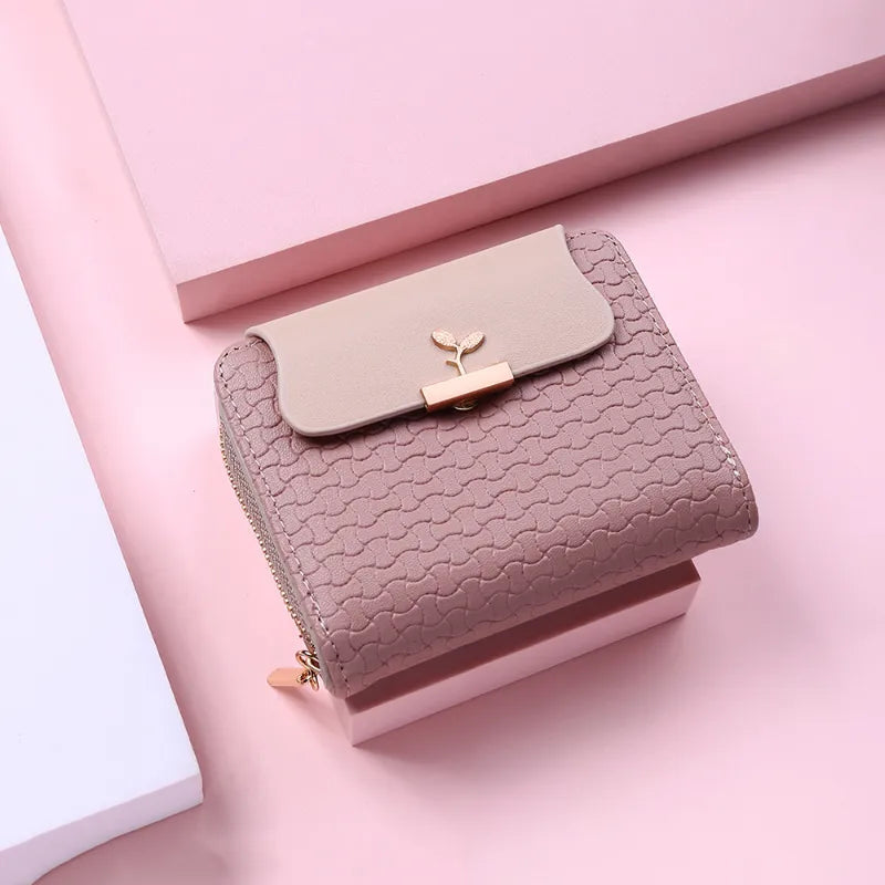 New Women Wallet Leaf Hasp Clutch Brand Designed Student Leather Mini Coin Purse Female Card Holder Money Bag