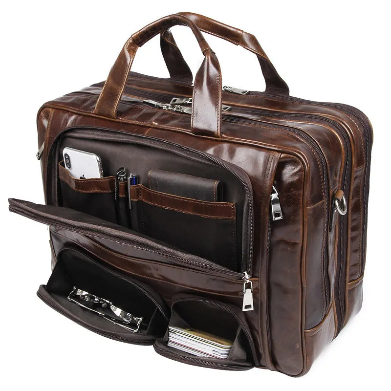 Luxury Men Handbag Men's Genuine Leather Shoulder Bag Male Large Capacity Travel Bag Multi-Functional Real Leather Briefcase