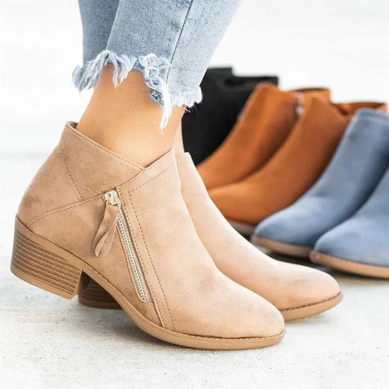 Women Boots Autumn Suede Boots Women Fashion Size 43 Platform Booties Side Zipper Heeled Ankle Boots