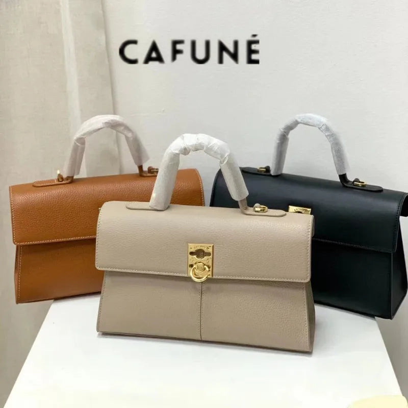 CAFUNE Women's Cowhide Vintage Briefcase Stance Wallet Shoulder Crossbody Commuter Carry Bag Messenger Handbag Bolsas Femininas