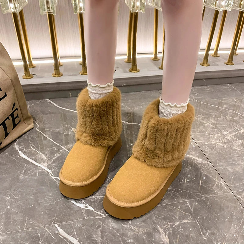 Winter Warm Snow Boots for Women Hot Sale Platform Suede Women's Cotton Shoes Daily Casual Home Plush Short Boots Female