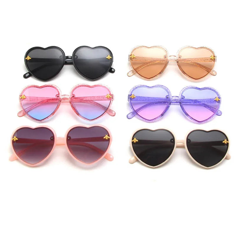 Fashion Brand Heart Kids Sunglasses New Children Cute Pink Cartoon Bee Sun Glasses Girls Boys Baby Gradient Eyewear