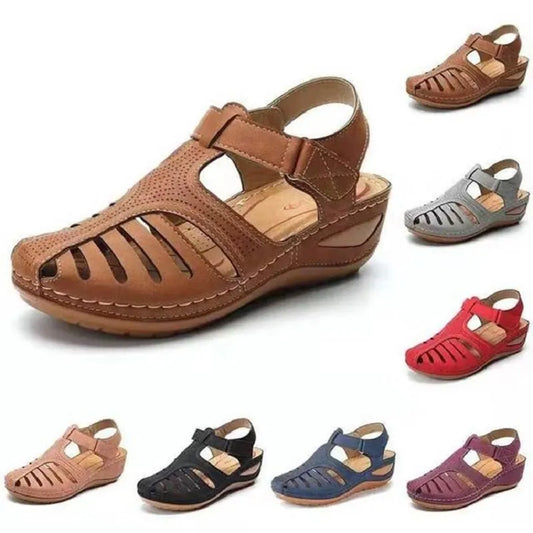 New Summer Women Wedge Sandals Premium Orthopedic Open Toe Sandals Vintage Anti-slip Leather Casual Female Platform Retro Shoes