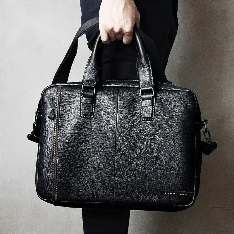 Men's Leather Briefcase Business Handbags File Bags Computer Bags Head Office Bags Large Capacity