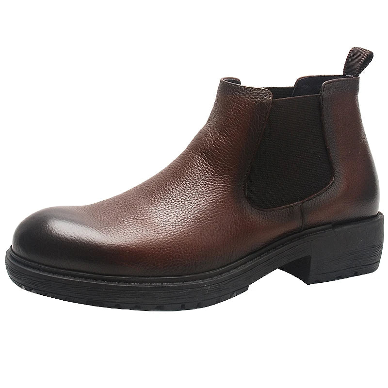 Genuine Leather Autumn Men's Ankle Boots Black Brown Slip On Casual Dress Man Boots Italian Formal Chelsea Boots For Men Shoe