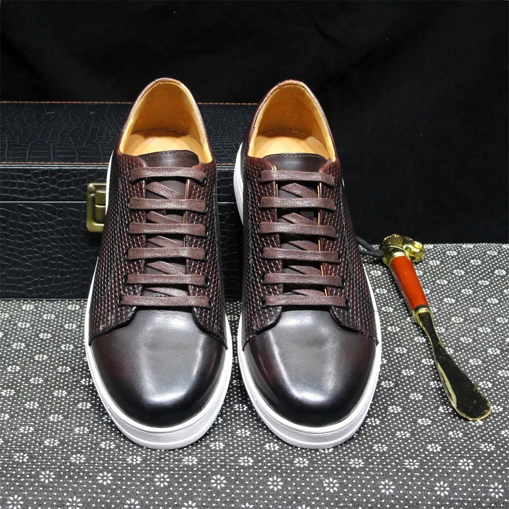 Classic European Style Mens Real Cow Leather Casual Shoes Black Brown Flat Shoelaces Sneakers for Men Lace-Up Travel Derby Shoes