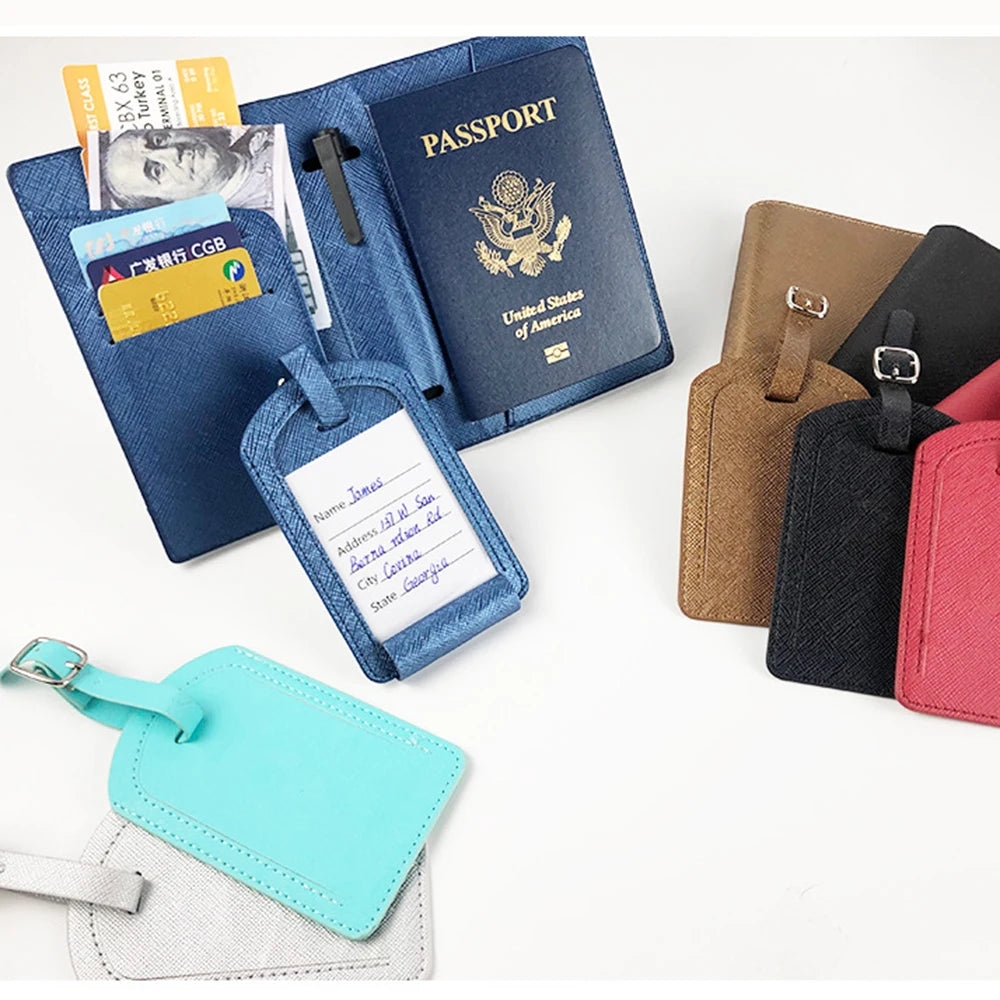 Custom Name Passport Cover Luggage Tag Set Fashion Saffiano PU Leather Ticket Passport Holder Personalize Letters Travel Purse