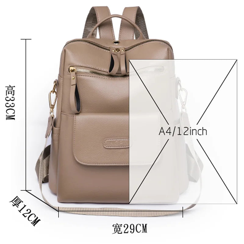 Leather Backpack Women Solid Color Fashion Trend Casual Large Capacity Ladies Travel Bag School Backpack for Teenage Girls