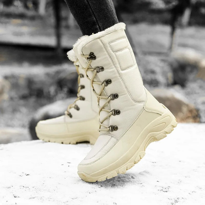 Women Winter Boots Waterproof Winter Mid-Calf Snow Boots Women Platform Shoes with Thick Fur Combat Boots