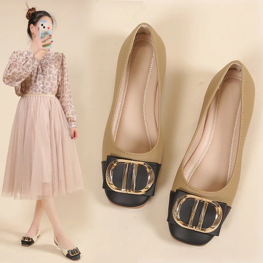 Autumn new soft leather flat fashion loafers women's head letter color matching low heel casual single shoes