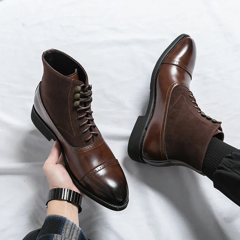 Ankle Boots for Men Black Brown Business Round Toe Lace-up Mens Boots  Size 38-46 Men Shoes