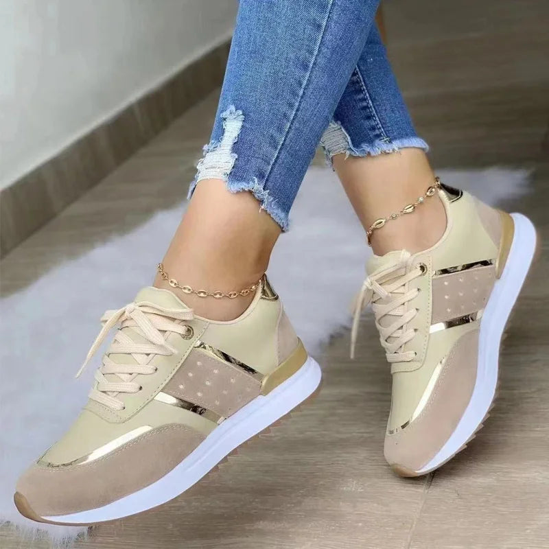 Sneakers Women Shoes Lace-Up Running Shoes Autumn Spring Leather Patchwork Female Casual Shoes Women's Shoes