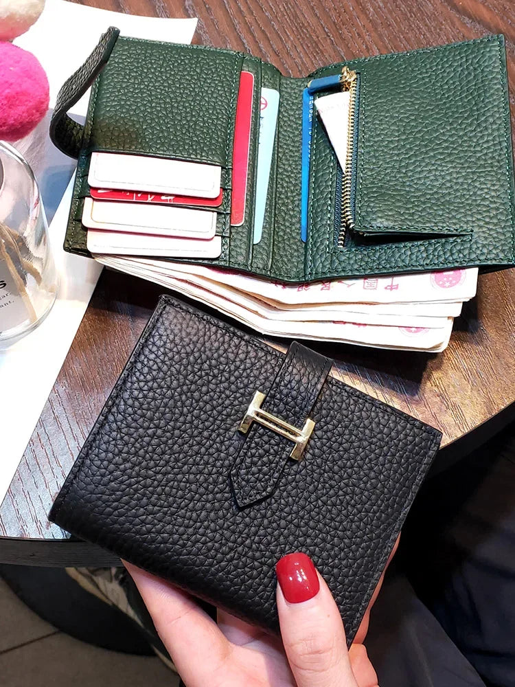 GENUINE LEATHER Women's Wallet Men Rfid Small Ultra-thin Coin Wallet Short Design Small Wallet Purses Woman(no Logo)