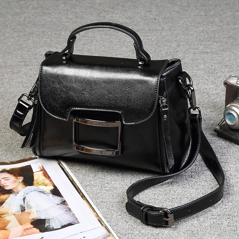 Women Cross Body Shoulder Bag Tote Handbag Genuine Leather Fashion Retro Oil Wax Cowhide Female Lady Top Handle Messenger Bag