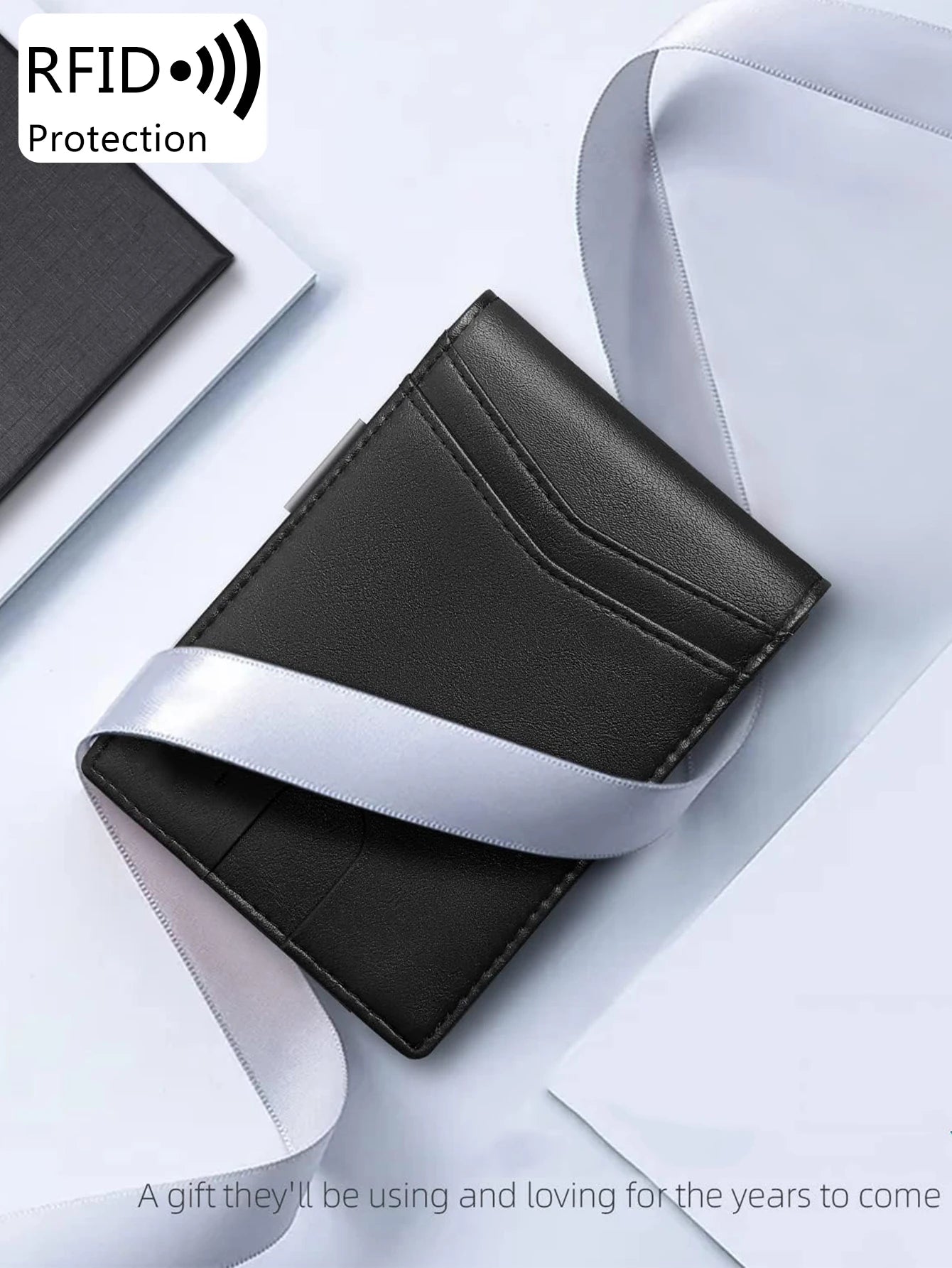 Minimalist men's RFID blocking multi-functional ultra-thin 12-card wallet, front pocket bi-fold solid color portable card holder