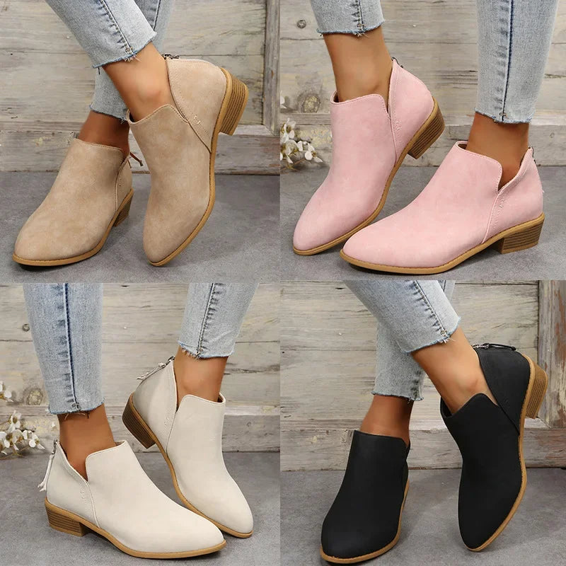 Women's Boots Autumn Pointed Suede Thick Heel Booties Women Plus Size 43 Zipper Heeled Ankle Boots