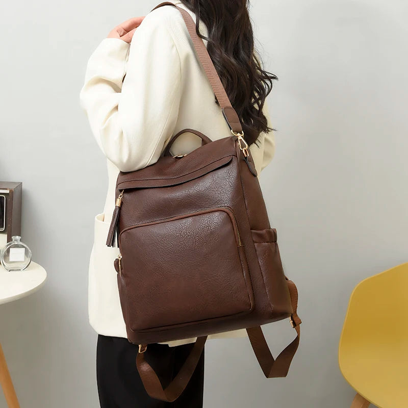 Luxury Pu Leather Backpack Women Vintage Shoulder Bag Ladies High Capacity Travel Backpacks School Bags Girls
