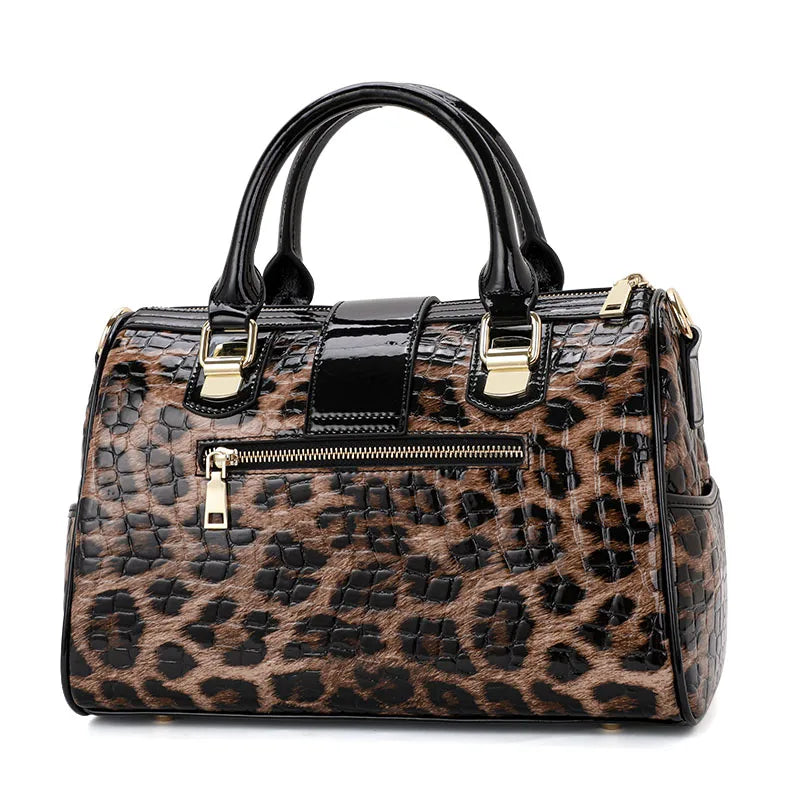 Genuine leather leopard print women's handbag new trend large capacity cowhide pillow bag